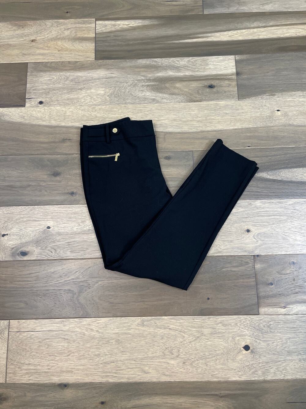 Calvin Klein Black Slim Tapered Ankle Pants Size 2 Gold Zipper Stretch